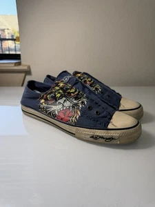 Y2K Vtg Ed Hardy Men’s Low Top Fashion Sneakers Size 13 Blue White Slip On - Picture 1 of 12