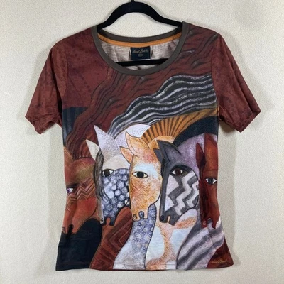 Camiseta Laurel Burch Maroquíes Mares Manga Corta Talla Med Marrón Artístico Arte Para Usar Foto 1 de 4