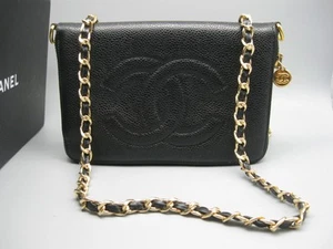 Vintage Chanel Black Caviar Leather Long Bag Wallet - Picture 1 of 24