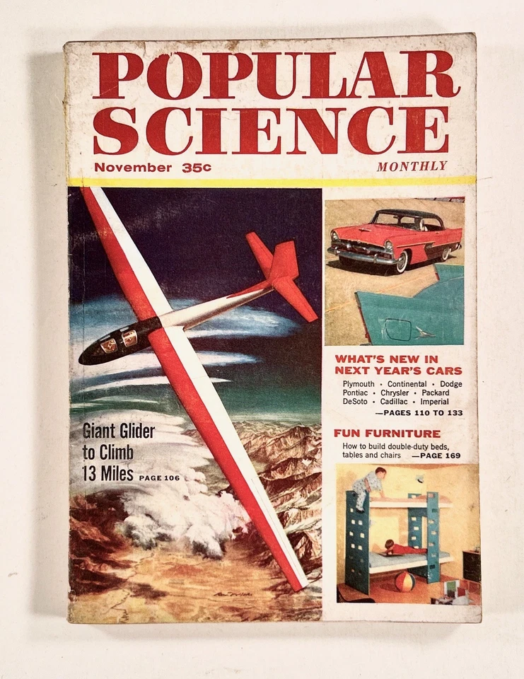 1955 Nov POPULAR SCIENCE color 1956 car preview GIANT GLIDER kid's furniture &c - Image 1 of 4