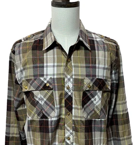Red Ape Shirt Mens 2XL Tan White Yellow Plaid Western Cowboy Pockets Long Sleeve - Picture 1 of 9