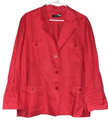 Ralph Lauren Women Linen Blazer Jacket Sz 14 Red Coastal Preppy NWOT - Image 1 of 4