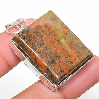 Unakite Gemma Fatto a Mano 925 Argento Sterling Ciondolo Gioielli 4.5cm - Immagine 1 di 4