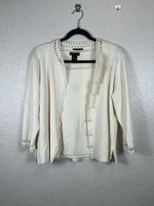 Grace Dane Lewis Womens 2 Piece Cardigan Sweater Set Petite Large Ivory - Picture 1 of 15