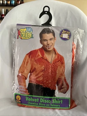 Rubies Men’s Orange Velvet Disco Shirt Halloween Cosplay - Image 1 of 2