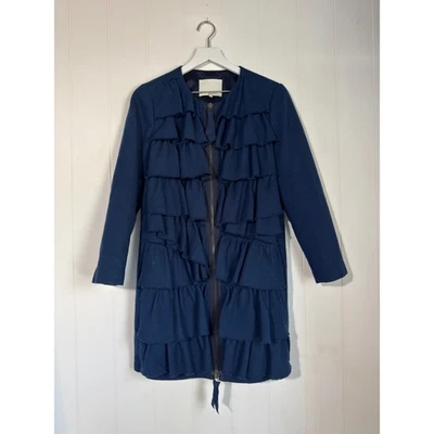 Vestido Chaqueta de Lana Phillip Lim Volantes Cremallera Completa Azul Forrado de Seda Talla 8 Foto 1 de 4