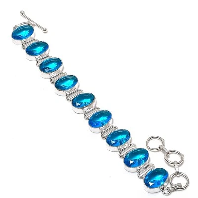 Schweizer Blautopas Edelstein Armband ovale Form verstellbare Kette zierliche... - Bild 1 von 4