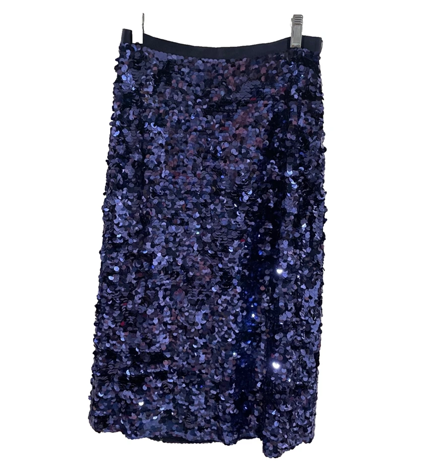 Falda midi de lentejuelas azules de la colección J.Crew para mujer talla 2 estilo G9687 forrada Foto 1 de 4