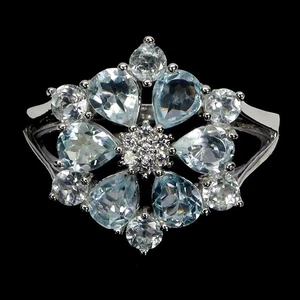 925 Sterling Silver Ring Pear Sky Blue Topaz 5x4mm Gemstone Jewelry Size 7.5 - Picture 1 of 13