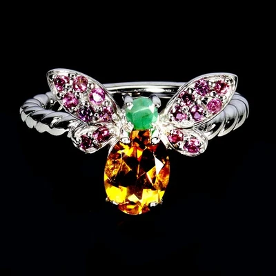 Anillo de plata de ley 925 ovalado citrino 8x6 mm esmeralda rodolita piedras preciosas joyería 9 Foto 1 de 4