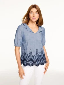Embroidered Lace Top at Talbots  NWT $109, color DEEP CHAMBRAY - Picture 1 of 1