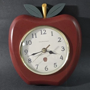 Vintage Ingraham Wooden Apple Battery Operated Quartz 9.5" Teachers Wall Clock - Picture 1 of 6