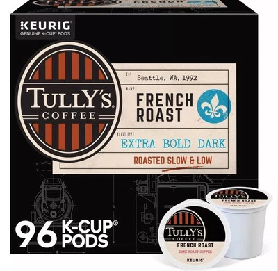 Tully's Coffee, French Roast, Keurig K-Cup Pods, Dark Roast, 90 Count Box