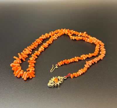 Vintage Branch Coral Necklace 21.5” Gilt 835 Silver Filigree Pendant & Clasp - Image 1 of 4