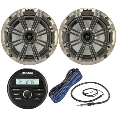 Kicker KMC2 Gauge USB Stereo Receiver, 2x 6.5" Speaker w/Grille, Wire, Antenna - Image 1 of 4