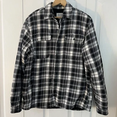 Chaqueta Boston Traders negra blanca a cuadros de franela forrada de vellón talla L Foto 1 de 4