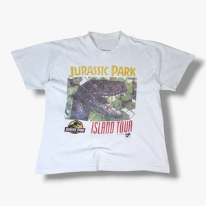 VINTAGE Jurassic Park 1992 Island Tour T-Shirt Fits Large L Mens White - Picture 1 of 13