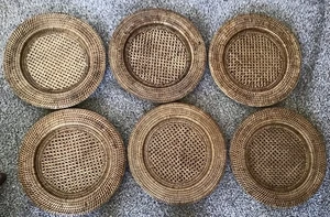 6 Cargadores de Platos de Mimbre Ratán Vintage Boho Tejido Porta Platos Decoración de Mesa MCM - Imagen 1 de 5