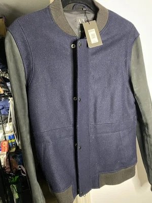  $330 Ax ARMANI EXCHANGE WOOL LEATHER  bomber varsity JACKET NEW 100% AUTHENTIC  - Image 1 of 4