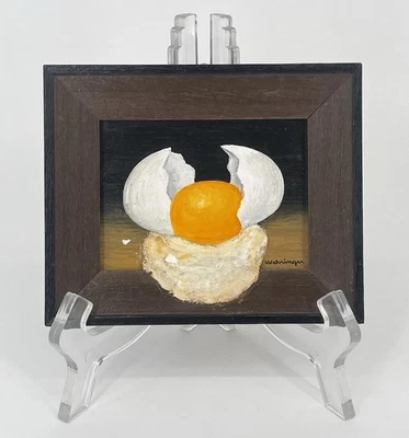 Charles Wehringer Miniature Oil Painting - Cracked Egg 3D Americana 20th Century - Image 1 of 4