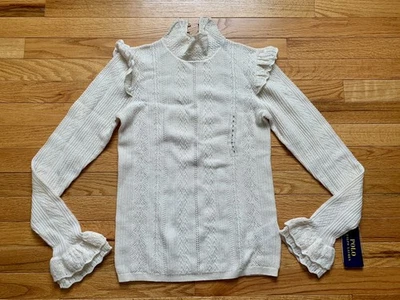 NWT Polo Ralph Lauren Wool Ruffle Pointelle Mock Neck Sweater Victorian Goth SzS - Image 1 of 4