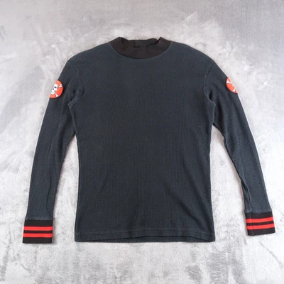 复古 Y2K 病线保暖长袖衬衫黑色头骨 M 码 — 第 1/4 张图片