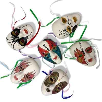 Vintage Karneval Maske Porzellan Keramik Ton Wand Sammlerstück 4" Menge 6 - Bild 1 von 4