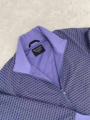 Chaqueta Bomber Athleta Brooklyn Mujer Mediana Púrpura Malla Geométrica Forrada Cremallera Completa Foto 1 de 4