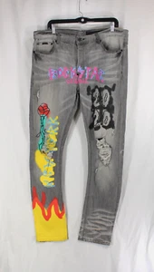 Rockstar Original Jeans Men's 40x33 Gray Graffiti Y2K Stacked Honeycomb Slim - Picture 1 of 9