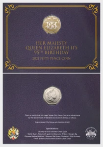 Queen 95th Birthday LTD farbige 50p Münzkarte - Gibraltar - Bild 1 von 1
