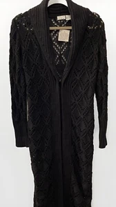 Newport News Jeanology Collection NWT Women’s Medium Full Length Black Cardigan - Picture 1 of 8