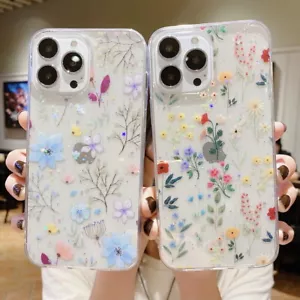 For iPhone 16 15 14 Pro Max 13 12 11 XR 8 7 Flower Clear Shockproof Case Cover - Picture 1 of 19