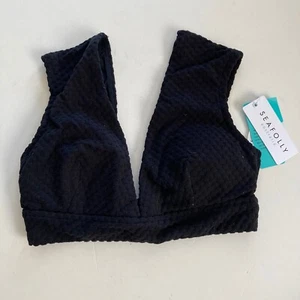 NWT Seafolly Anthropologie Textured V-Neck Bikini Top Black Sz 6 - Picture 1 of 4