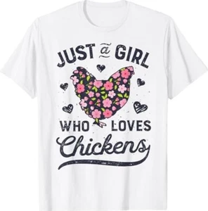 Chicken Just a Girl Who Loves Chickens Women Flowers Farm Unisex T-Shirt - Picture 1 of 3