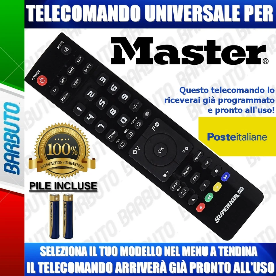 TELECOMANDO UNIVERSALE MASTER; CLICCA SUL TUO MODELLO LO RICEVERAI GIA PRONTO - Immagine 1 di 1