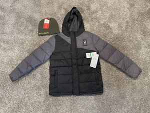 Spyder Jacket Boys Size Large Black Water Resistant Thermal Web Coat NWT W/ Hat - Picture 1 of 15