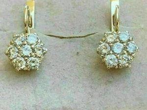 Gorgeous 2 Ct Round Cut Moissanite Drop & Dangle Earrings 14k Yellow Gold Plated - Picture 1 of 4