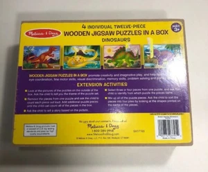 MELISSA & DOUG 4 INDIVIDUAL 12 PIECE 3+ DINOSAUR PUZZLES 3791 CHINA W/WOOD BOX  - Picture 1 of 12