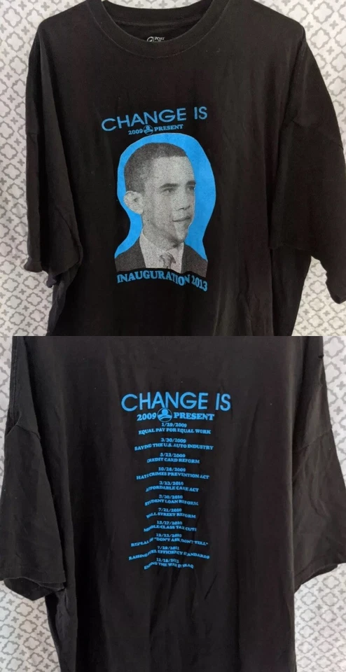Camiseta De Colección BARACK OBAMA "Change Is" 2009 Elecciones Presidenciales Para Hombre Y2k Retro Foto 1 de 4