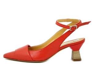 Scarpe Donna Rosse Sling Back 37 Vera Pelle Tacco Medio Basso Made in Italy - Picture 1 of 5
