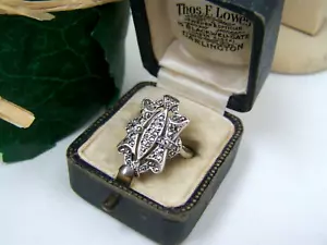 GORGEOUS VINTAGE MODERNIST SOLID 925 STERLING SILVER MARCASITE RING SIZE N 6.5 - Picture 1 of 9
