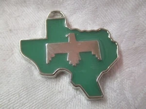 Vintage silver tone green enameled Texas shaped Pendant with Thunderbird - Picture 1 of 2