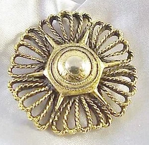 Vintage Antiqued Goldtone Large Openwork Flower Pin Rope Twist Petals - Picture 1 of 1