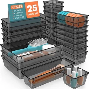 25 PCS Plastic Drawer Organizer Set 4-Size Versatile Organizer Trays & storag... - Picture 1 of 7