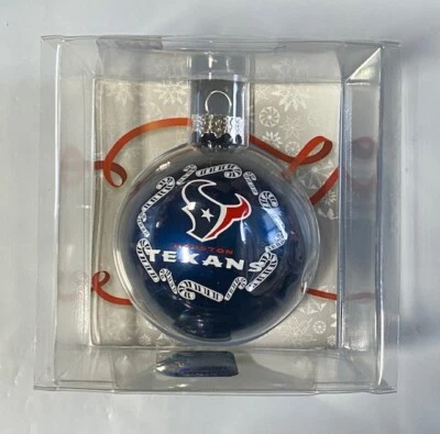 Houston Texans Christmas Tree Holiday Ornament - Candy Cane - Logo Glass Ball - Image 1 of 2