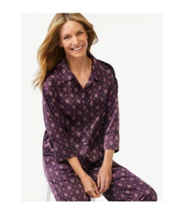 Joyspun Womens Satin Pajama Sleepwear 2-Piece Set Purple Size Medium (8-10) - Picture 1 of 4