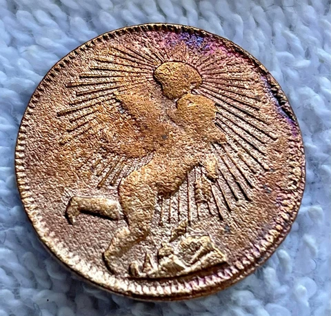 Scarce 1846  Zs Mexico 1ST REPUBLIC ZACATECAS 1/8 Real Brass Angel Nice Cover