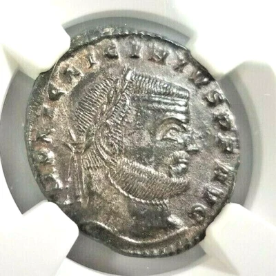 Licinio I Imperio Romano BI Billon Nummus NGC AU Antigua Casa de Constantino Foto 1 de 4