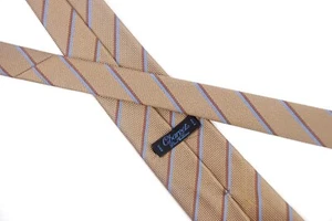 Charvet France Tan Silk Knit Necktie Tie Brown Blue Diagnol Stripe Luxurious - Picture 1 of 7