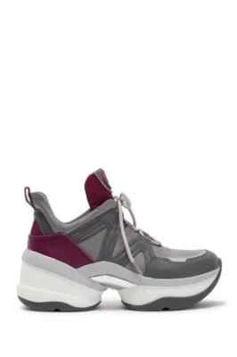 Nuevo con caja Michael Kors Olympia Plataforma Entrenador Tenis Lona Gris Plata Talla 9 M Foto 1 de 4